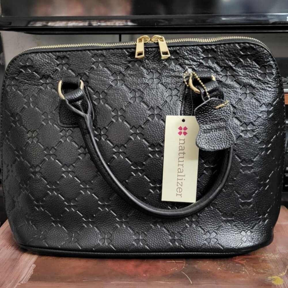 Naturalizer Emboss Designed Leather Handbag + Adjustable Leather Shoulder Strap